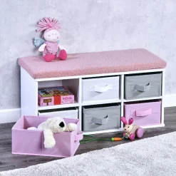Ławka dziecięca z pojemnikami Różowa 68 x 30 x h33 cm * Kesper New