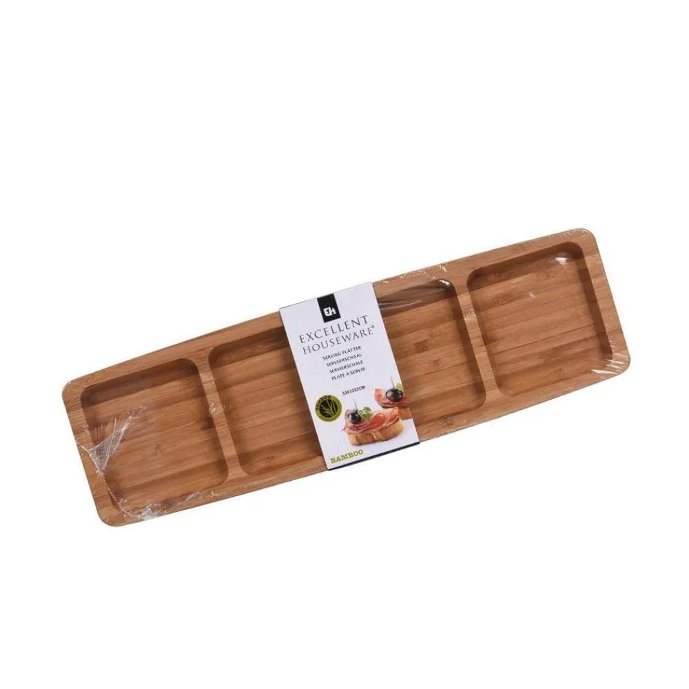Bambusowa patera do serwowania z przegródkami 33 cm * Excellent Houseware Clearance