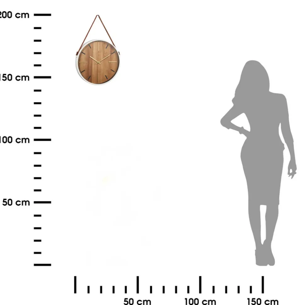 Biały zegar ścienny z brązowym uchwytem 38 cm