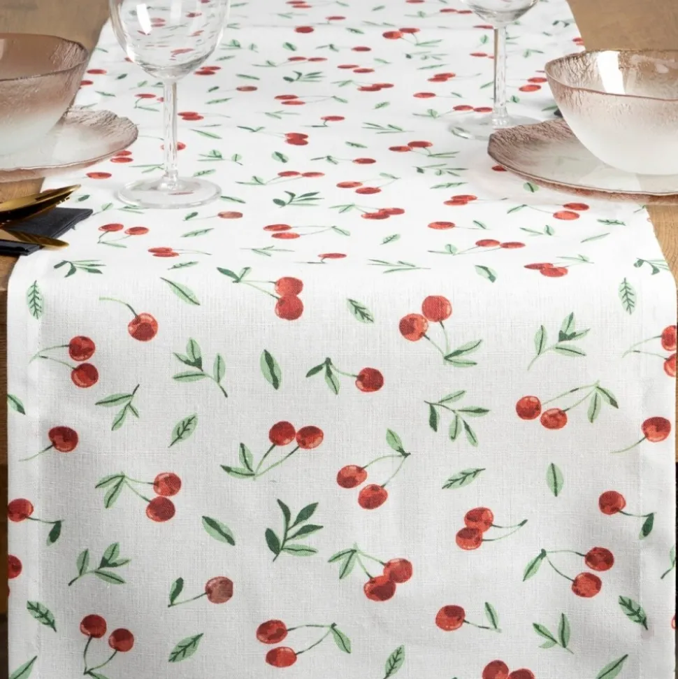 Bieżnik plamoodporny Cherry 40x140 cm biały