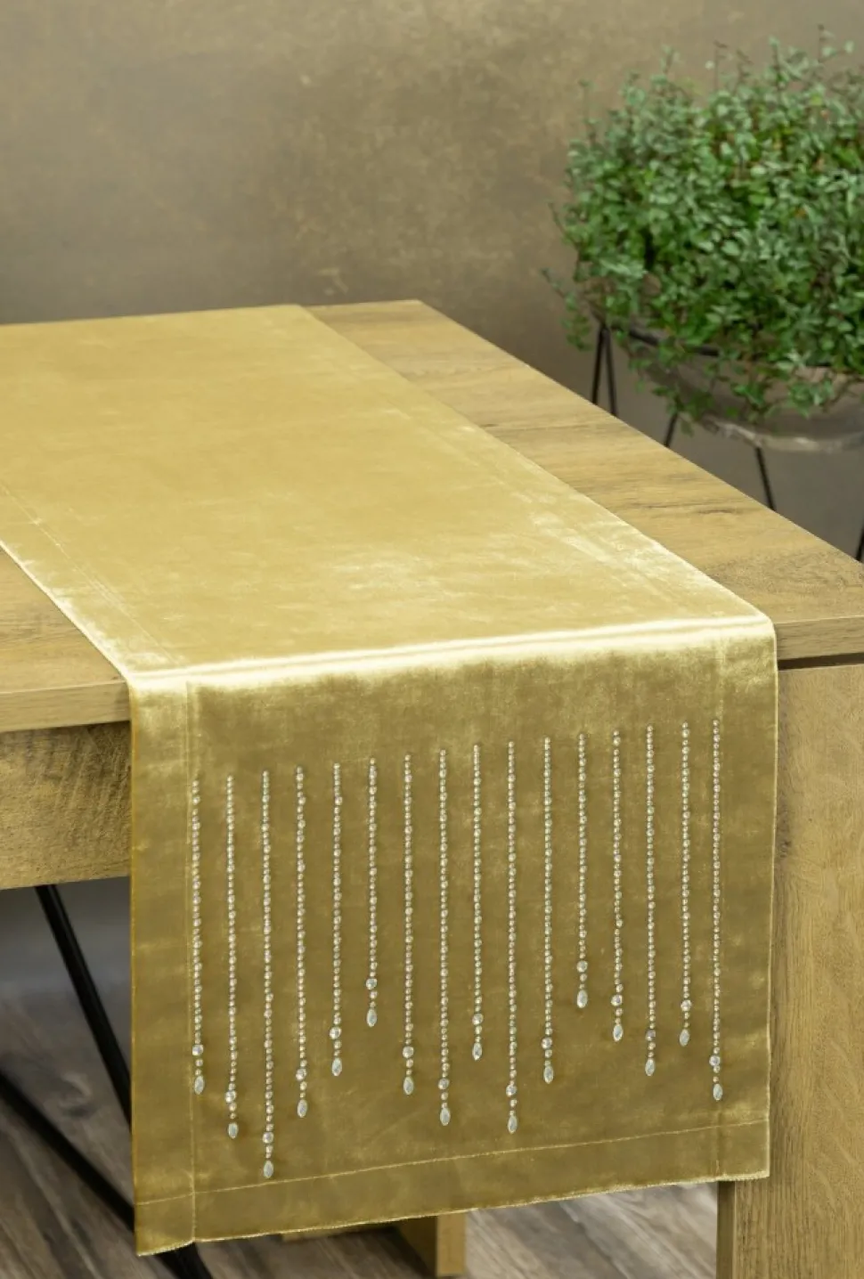 Bieżnik ROYAL 3 35x180 cm złoty kryształki