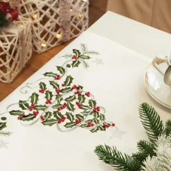 Bieżnik z haftem ZIELONY UROK 40x160 cm biały * MARKIZETA SPÓŁKA Z OGRANICZONĄ ODPOWIEDZIALNOŚCIĄ Outlet