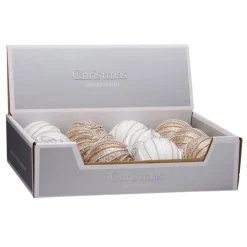 Bombki choinkowe brokatowe w paski 12 szt. 8 cm * H&S Decoration Outlet