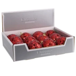 Bombki choinkowe czerwone brokatowe 12 szt. 8 cm * H&S Decoration Outlet