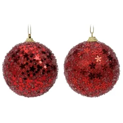 Bombki choinkowe czerwone brokatowe 12 szt. 8 cm * H&S Decoration Outlet