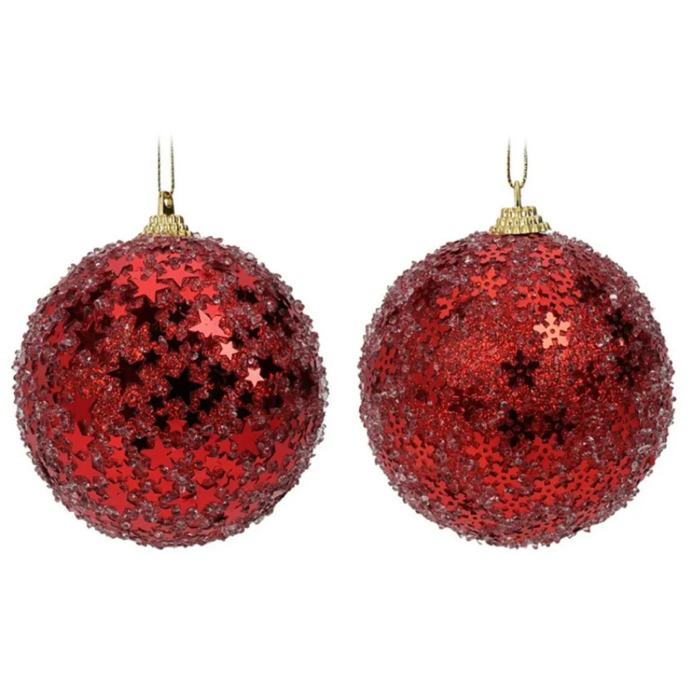 Bombki choinkowe czerwone brokatowe 12 szt. 8 cm * H&S Decoration Outlet