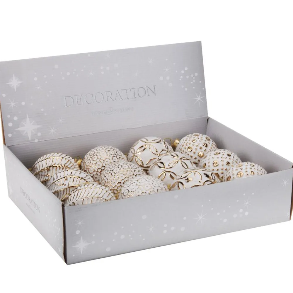 Bombki choinkowe kule biało-złote 12 szt * H&S Decoration Sale