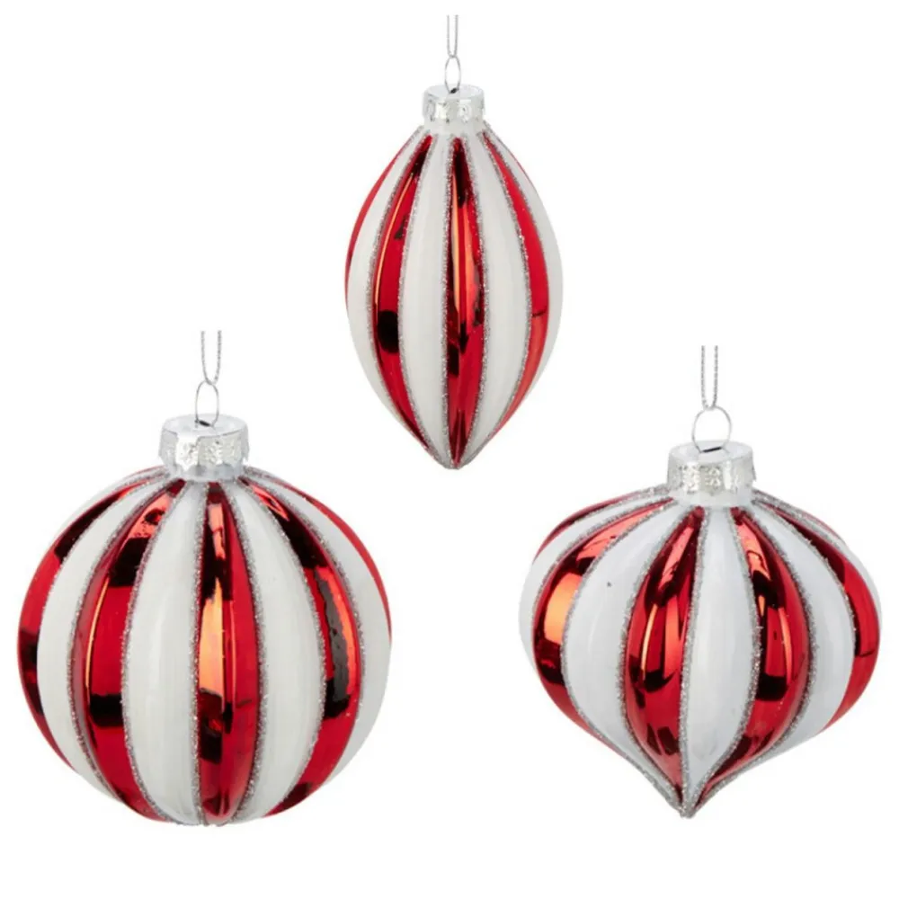 Bombki choinkowe szklane czerwono-białe 12 szt. * H&S Decoration
