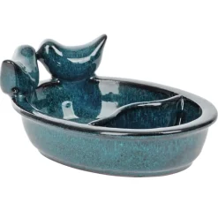 Ceramiczny karmnik dla ptaków na wodę i ziarno niebieski