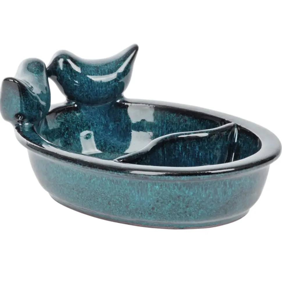 Ceramiczny karmnik dla ptaków na wodę i ziarno niebieski