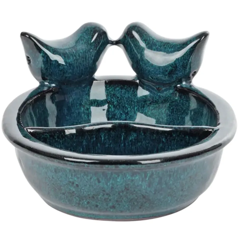Ceramiczny karmnik dla ptaków na wodę i ziarno niebieski