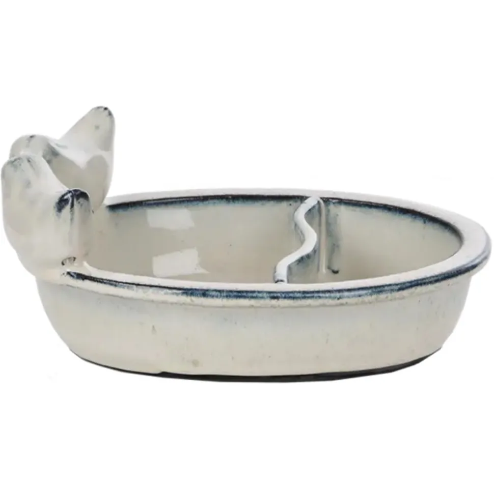 Ceramiczny karmnik dla ptaków na wodę i ziarno biały