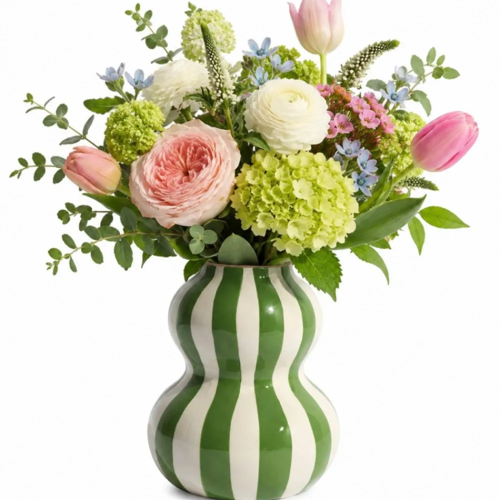 Ceramiczny wazon SOLVI 15 cm zielone pasy * HowHomely Clearance
