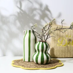 Ceramiczny wazon SOLVI 15 cm zielone pasy * HowHomely Clearance