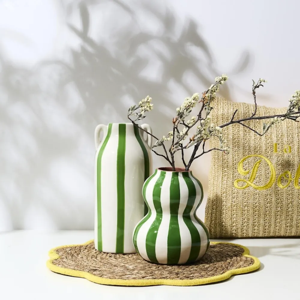 Ceramiczny wazon SOLVI 15 cm zielone pasy * HowHomely Clearance