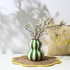 Ceramiczny wazon SOLVI 15 cm zielone pasy * HowHomely Clearance