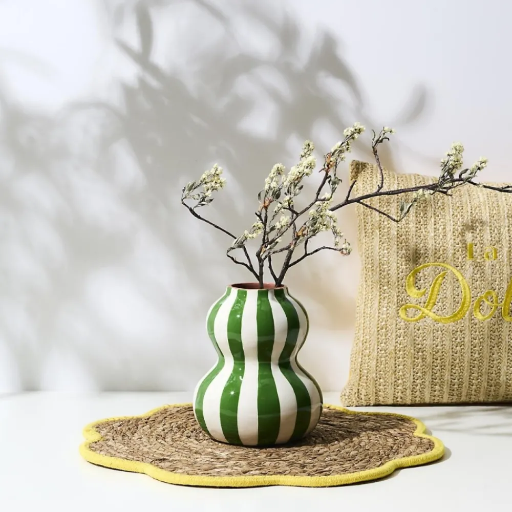 Ceramiczny wazon SOLVI 15 cm zielone pasy * HowHomely Clearance