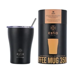 Czarny kubek termiczny ze słomką 350 ml Midnight Black * Estia New