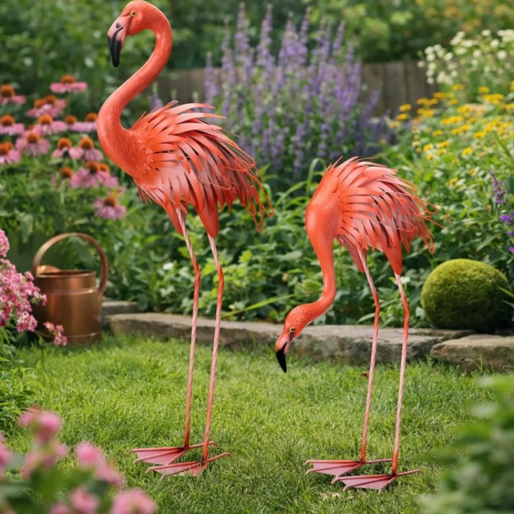 Dekoracja ogrodowa różowe flamingi Zestaw 2 szt * HowHomely Discount