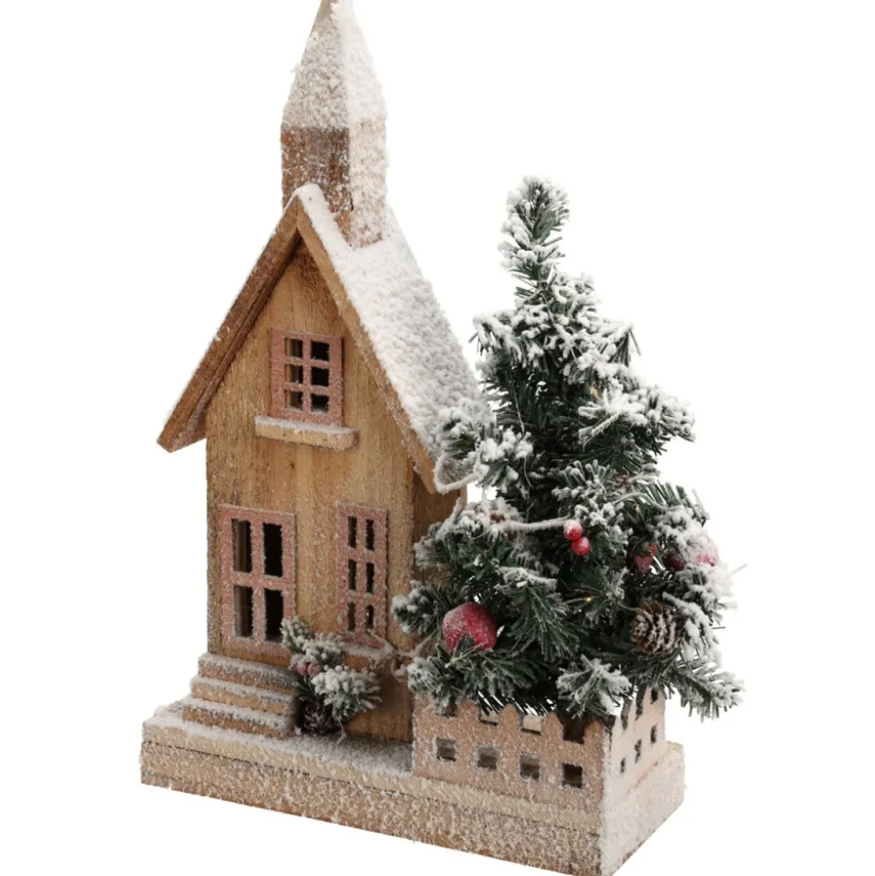 Domek świąteczny z choinką Led 44 cm