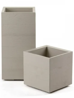 Donica Betonique na kółkach deska recykling beż 30x30xh60 cm