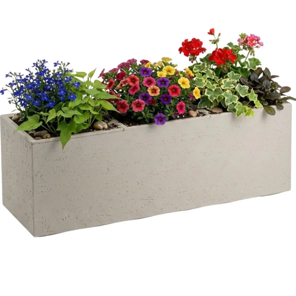 Donica Betonique na kółkach beton recykling beż 90x30xh30 cm