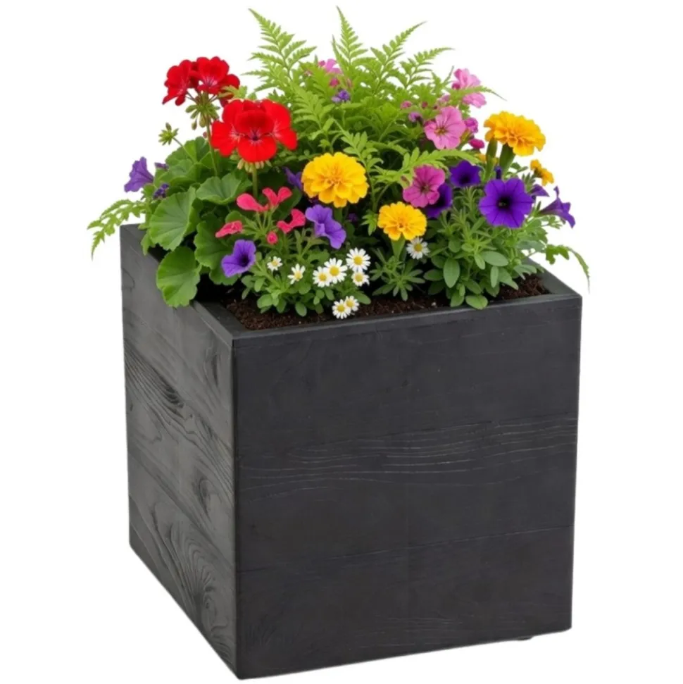 Donica Betonique na kółkach deska recykling czarny 30x30xh30 cm