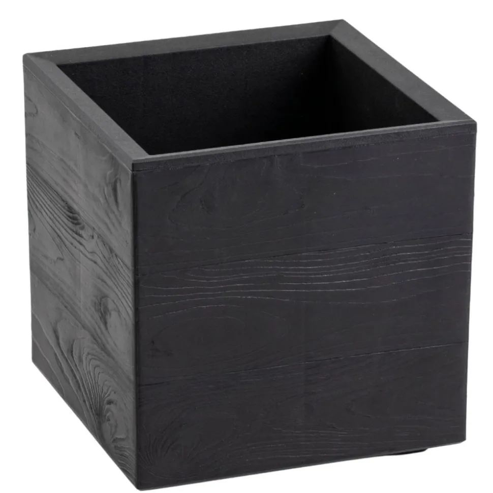 Donica Betonique na kółkach deska recykling czarny 30x30xh30 cm