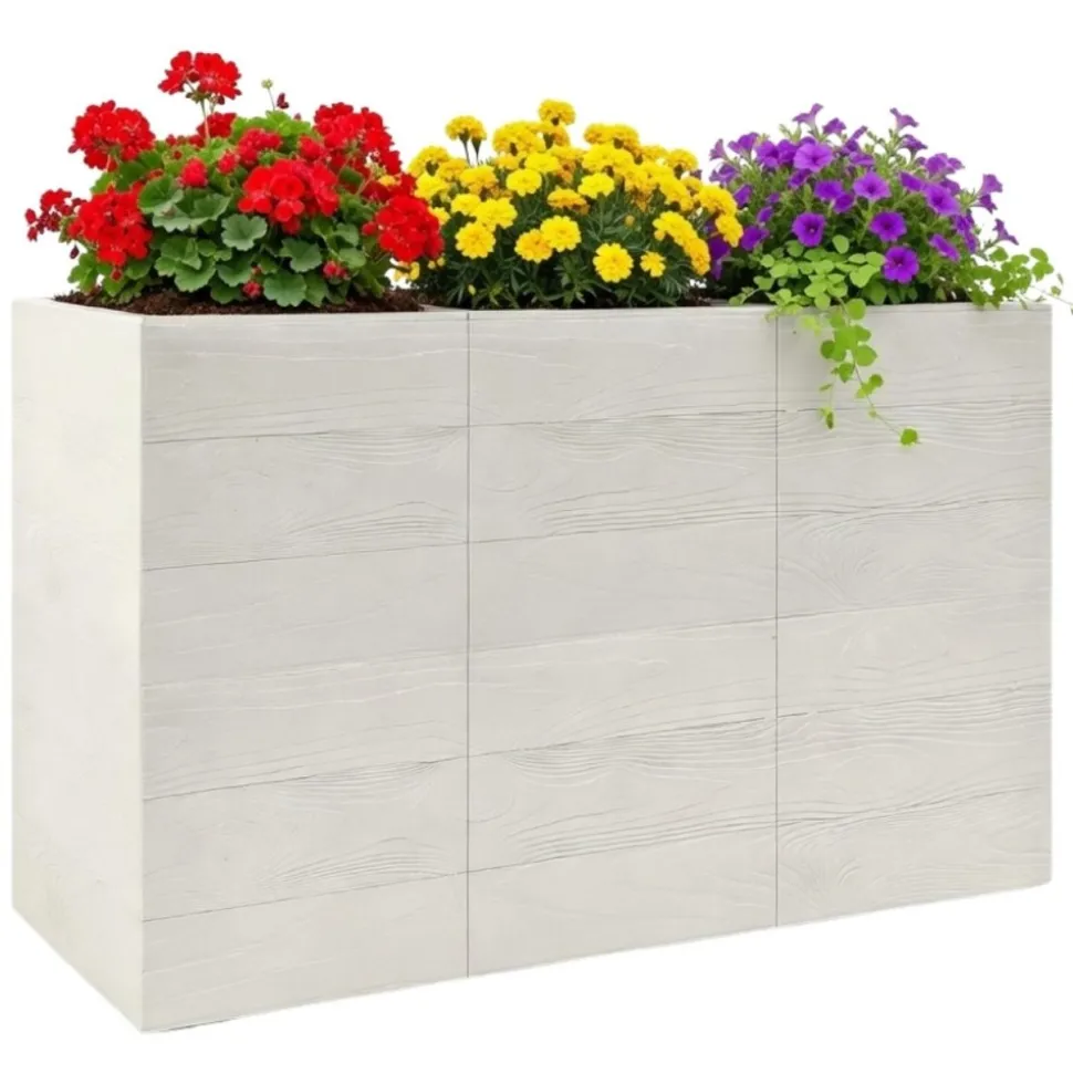 Donica Betonique na kółkach deska recykling kremowy 90x30xh60 cm