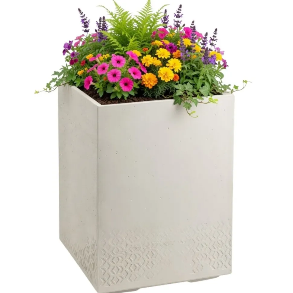 Donica Betonique na kółkach beton recykling beż H60x40 cm