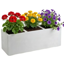 Donica Betonique na kółkach deska recykling kremowy 90x30xh30 cm