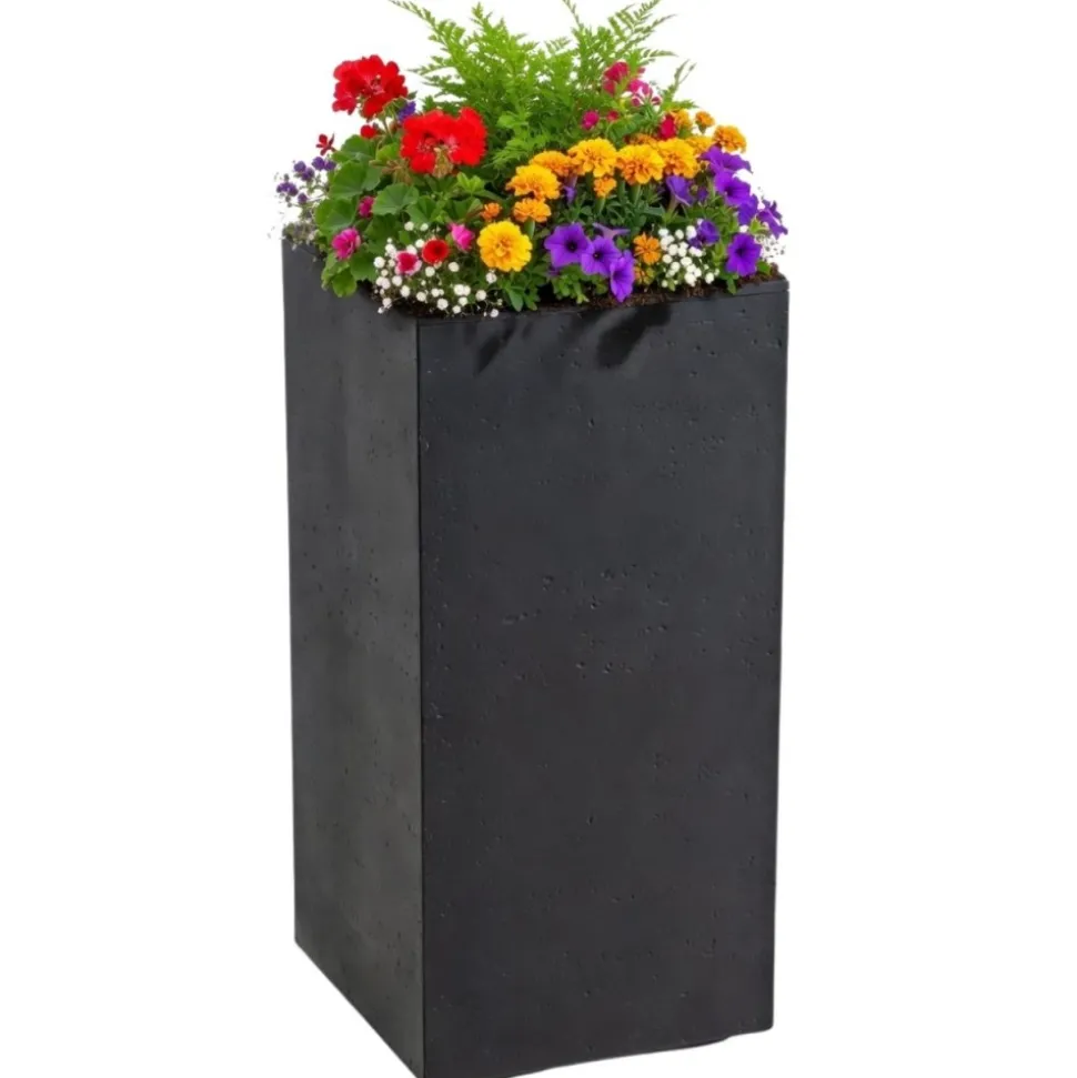 Donica Betonique na kółkach recykling czarny 30x30xh60 cm