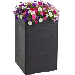 Donica Betonique na kółkach deska recykling czarny H60x40 cm