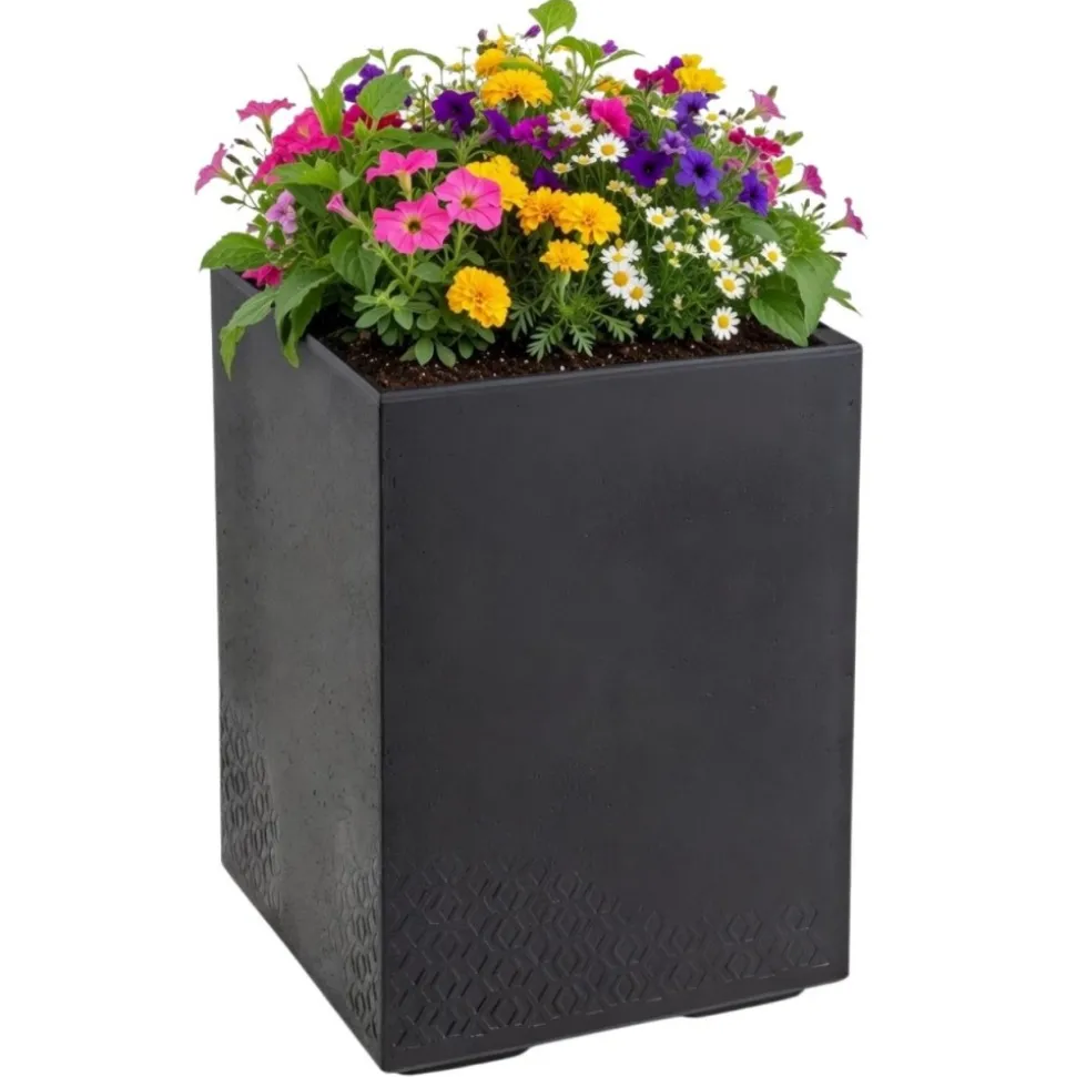 Donica Betonique na kółkach recykling czarny H60x40 cm