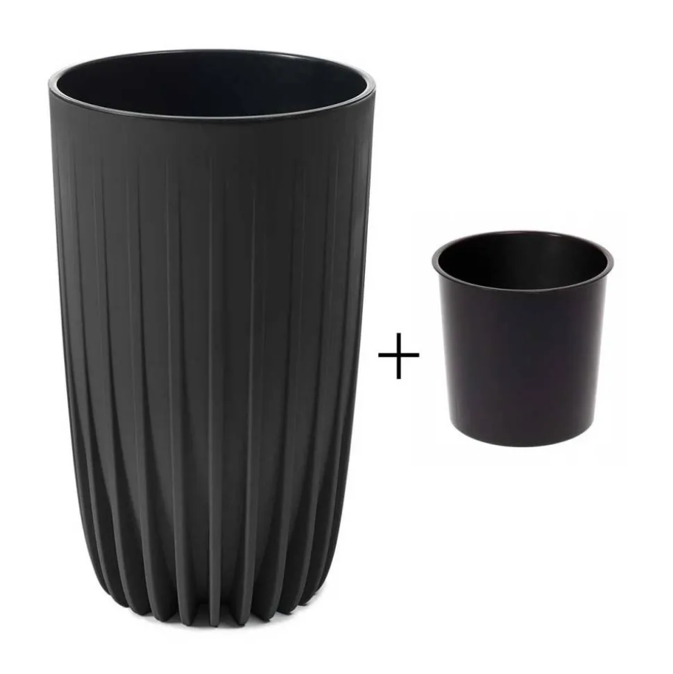 Donica Stripped Wysoka ECO recykling czarna 25xh42 cm