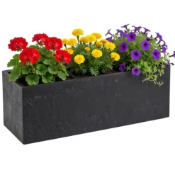 Donica Betonique na kółkach czarny beton 90x30xh30 cm * HowHomely Online