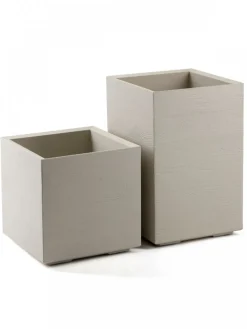 Donica Betonique na kółkach deska recykling beż 40x40xh40 cm * HowHomely Online