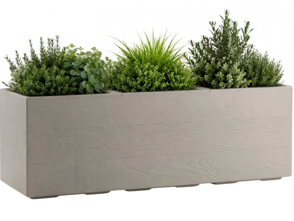 Donica Betonique na kółkach deska recykling beż 90x30xh30 cm * HowHomely Sale