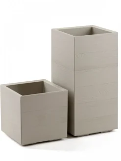 Donica Betonique na kółkach deska recykling beż 30x30xh30 cm * HowHomely Outlet