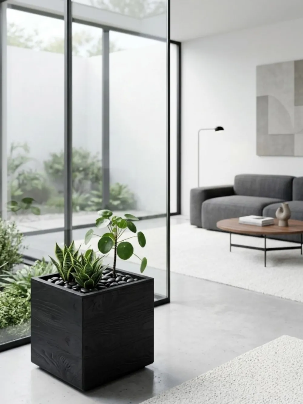Donica Betonique na kółkach deska recykling antracyt 30x30xh30 cm * HowHomely Discount