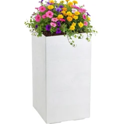 Donica Betonique na kółkach deska recykling kremowy 30x30xh60 cm * HowHomely Hot