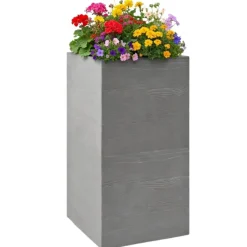 Donica Betonique na kółkach deska recykling szara 30x30xh60 cm * HowHomely Online
