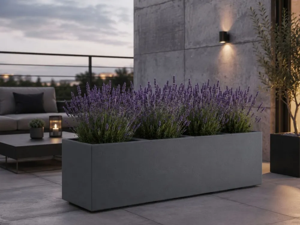 Donica Betonique na kółkach recykling beton szary 90x30xh30 cm * HowHomely New