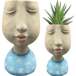 Doniczka w kształcie głowy z zamkniętymi oczami h21 cm