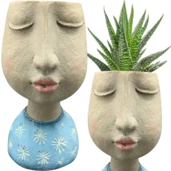 Doniczka w kształcie głowy z zamkniętymi oczami h21 cm