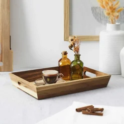 Drewniana taca śniadaniowa z uchwytami RUSTIC