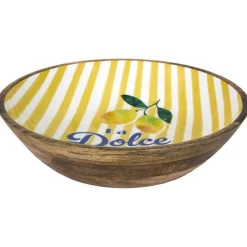 Duża misa z drewna mango 33 cm żółte pasy * HowHomely Online