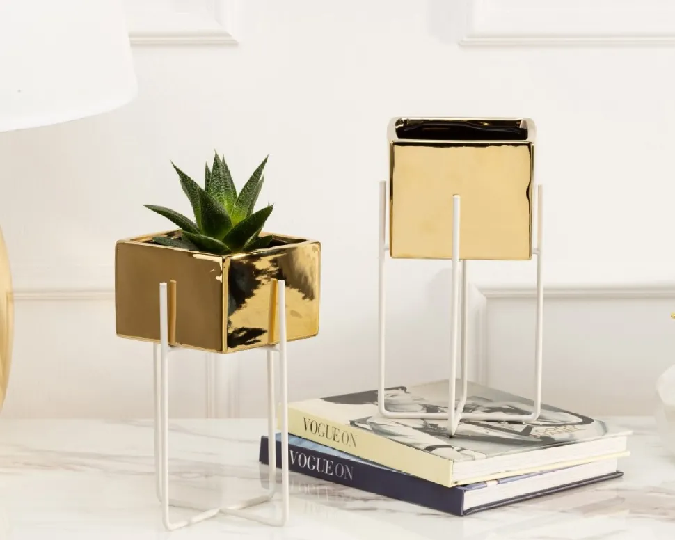 Dwie doniczki Mizu Gold White 21 i 23 cm