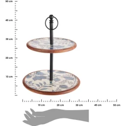 Dwupoziomowa patera z mango z niebieskim nadrukiem 43 cm - wzór 2
