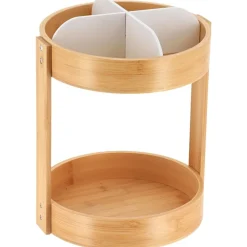 Dwupoziomowa obrotowa taca bambusowa biała * TENDANCE Discount
